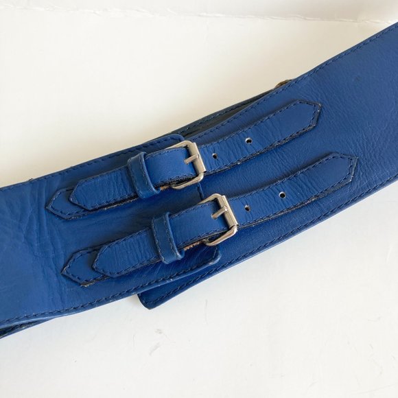 Vtg Ugo Correani Blue Italian Leather Wide Belt Womens Size 44 XS S 28-29\